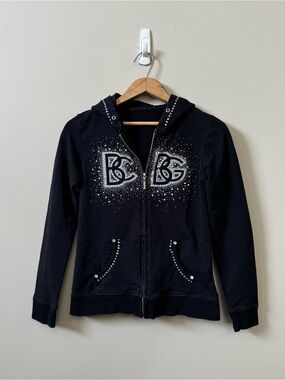 BCBG Y2K Rhinestone logo zip up hoodie (Flawed) 💜